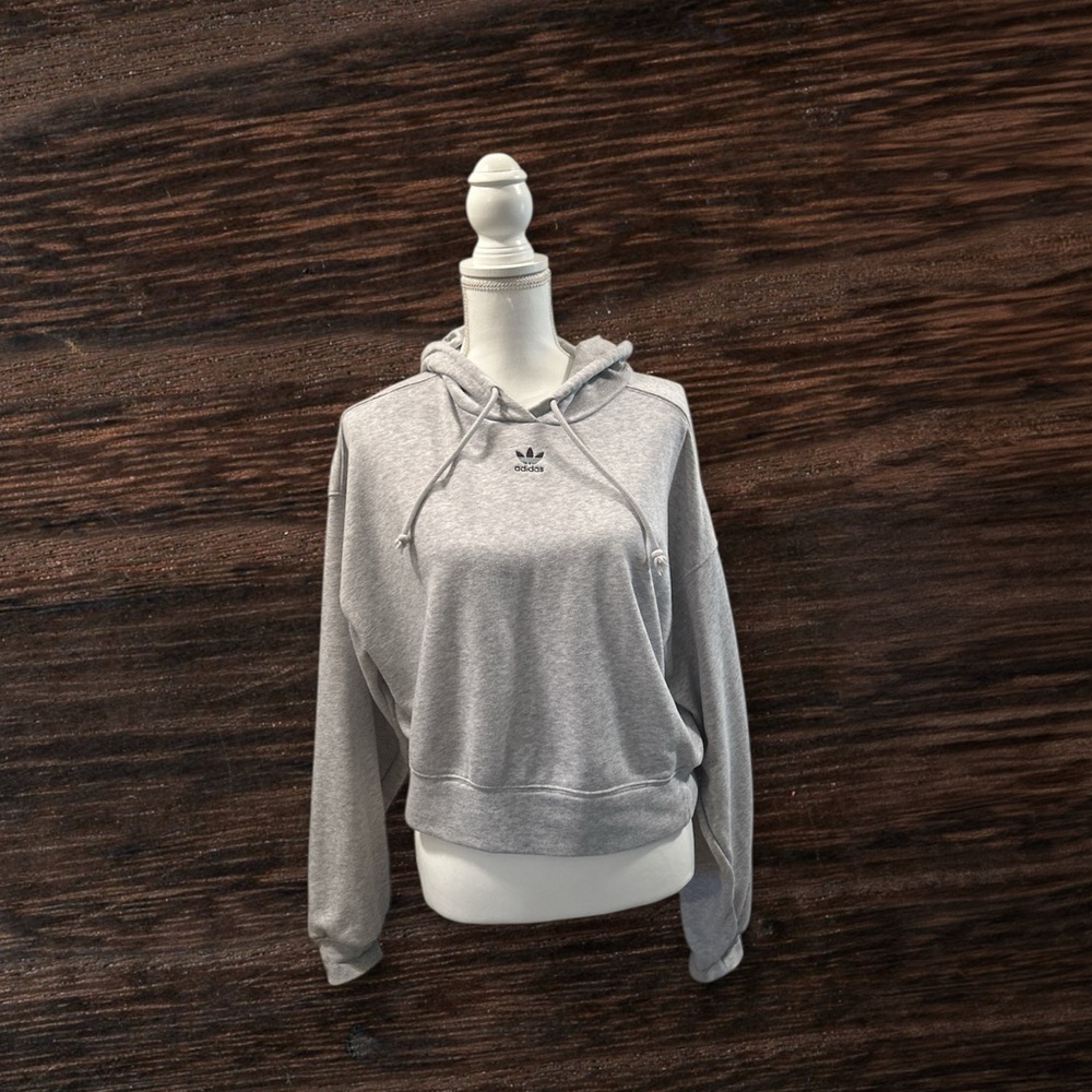 Adidas Womens Crop Gray Athletic Hoodie Small